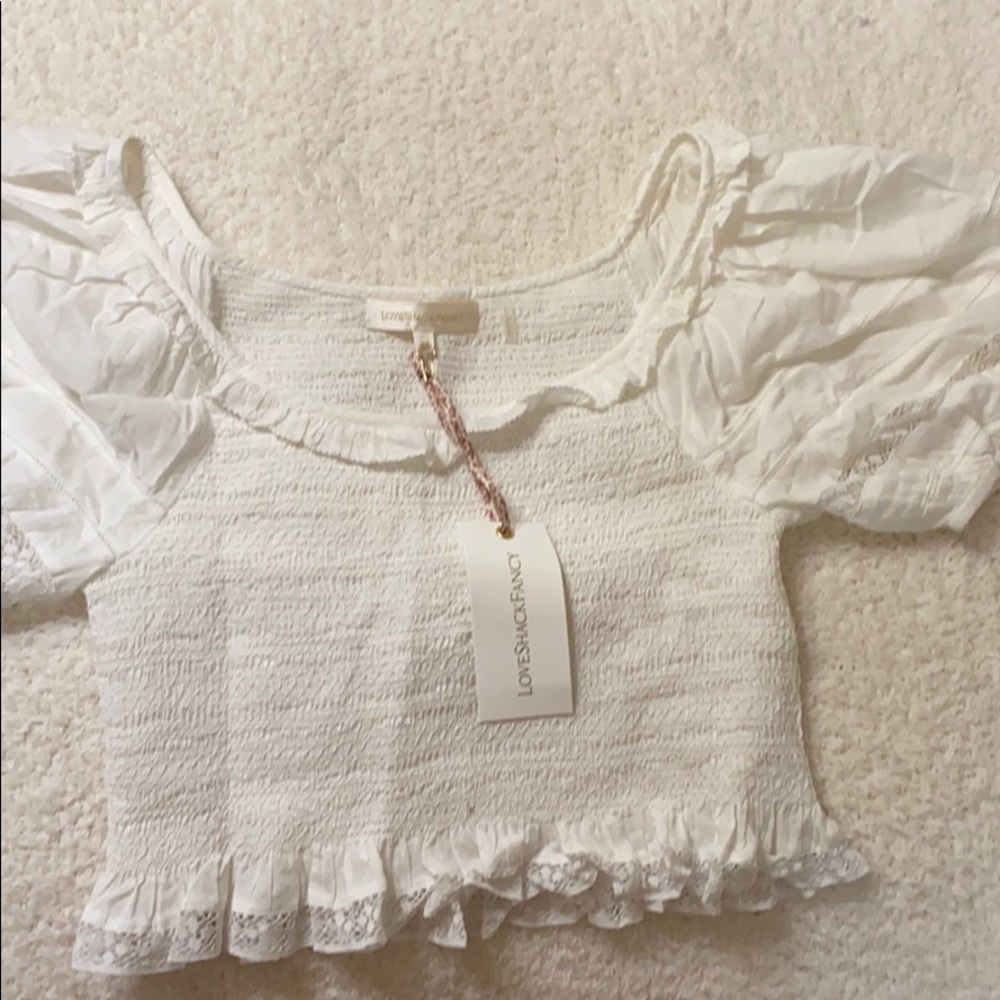 NWT LoveShackFancy Puff Sleeve Crop Top